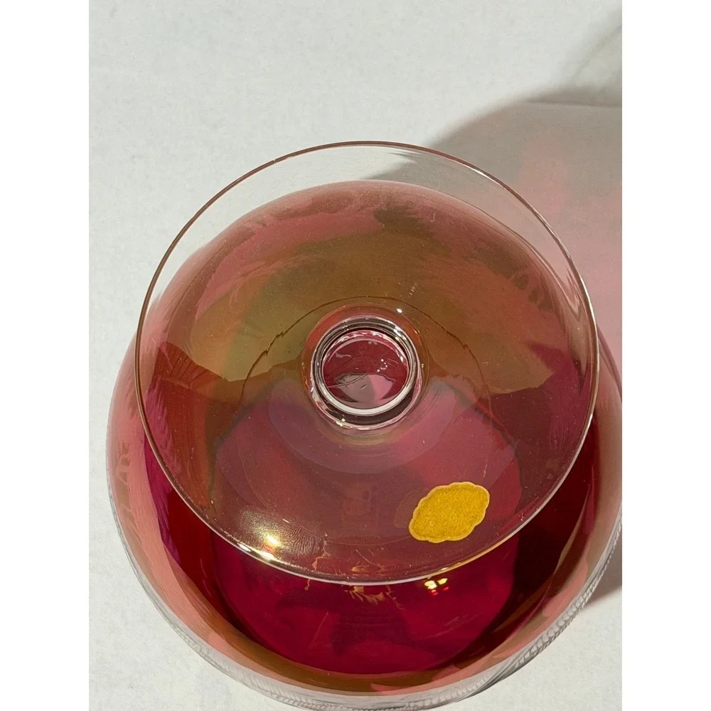 Echt‎ Kristall Ruby Red Cut to Clear Glass Brandy Snifter Vase Stag Ducks Forest